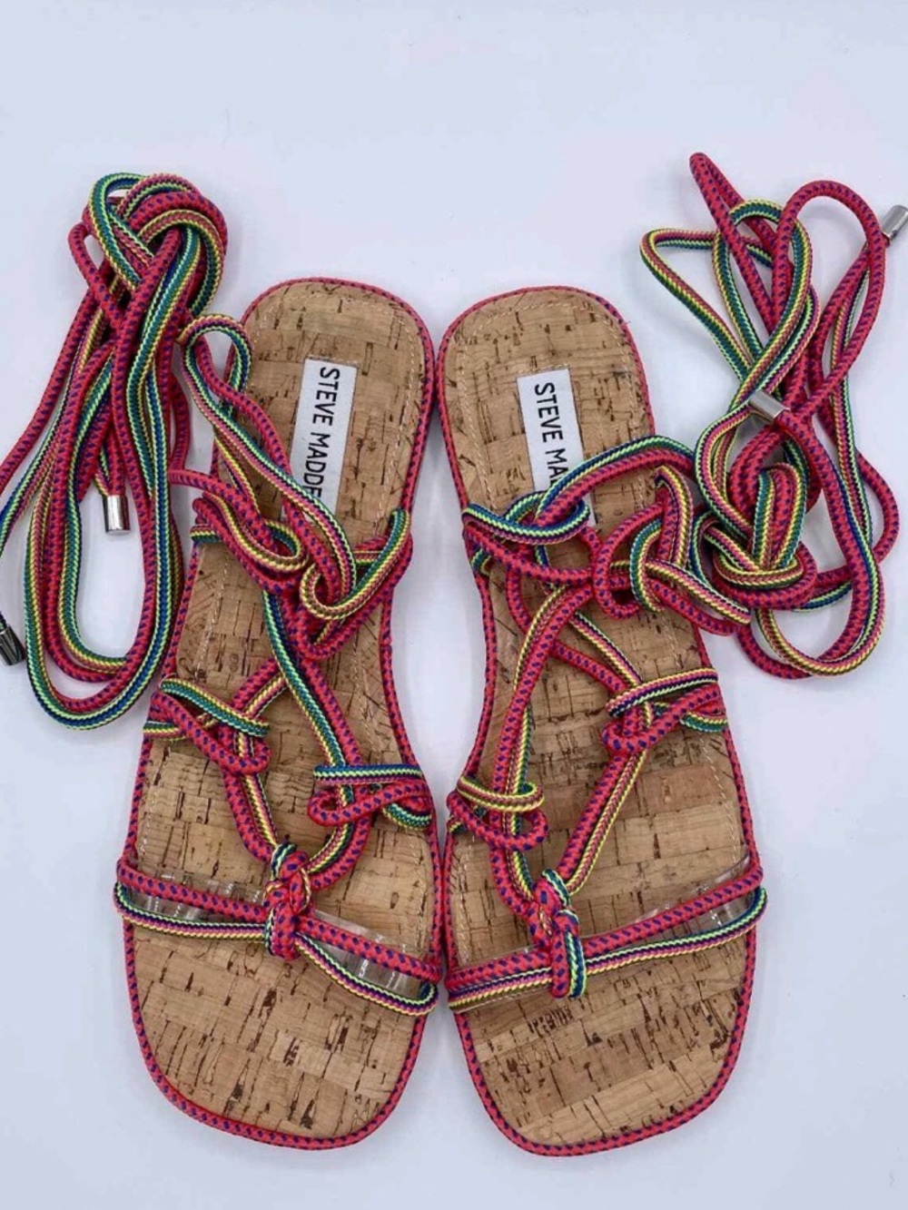 Steven Madden Pink Multicolor Lace Up Tie Gladiator Sensible Sandals NWT Size 6